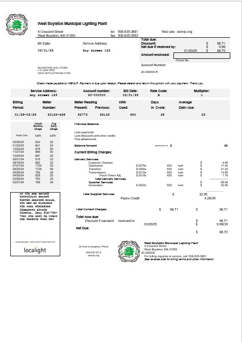 USA West Boylston business utility bill template in Word and PDF formats